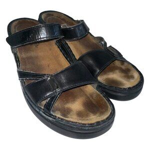 NAOT Womens Two Strap Slide Wedge Sandals Sz 41 Or 10-10.5 Black Leather Comfort